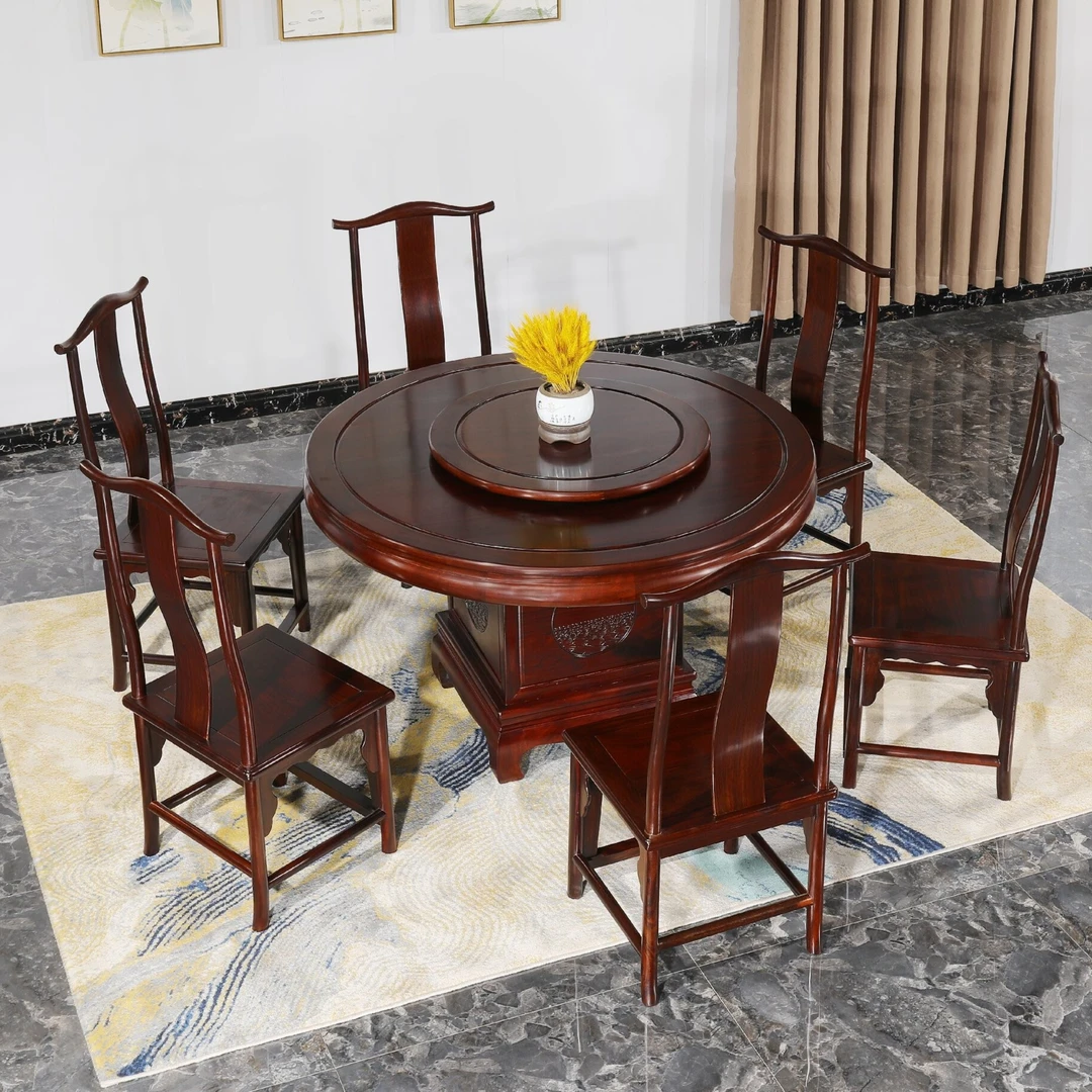 柬埔寨酸枝木木-园桌1.2-3.2米餐桌吃饭桌家用古典圆形