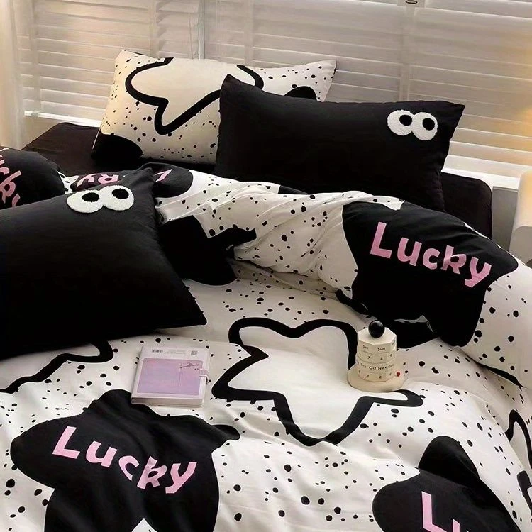 ins卡通床上用品四件套学生宿舍床上被套床单三件套被罩床盖全套