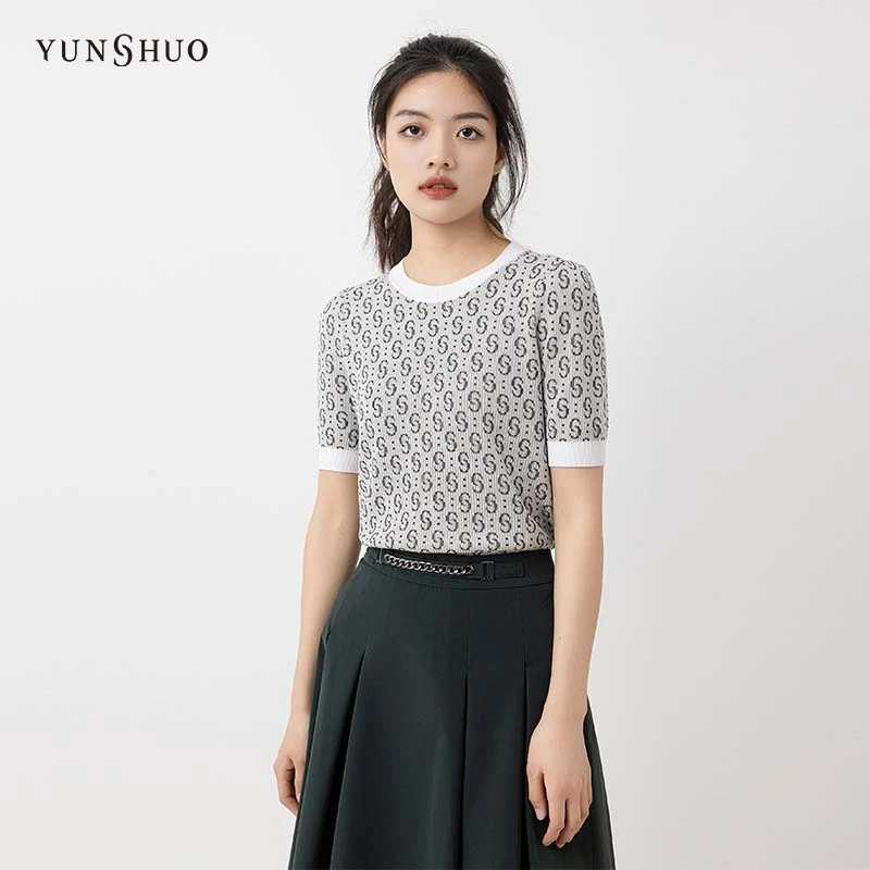 YUNSHUO允硕时尚百搭气质休闲条纹S字母套头毛衫735162