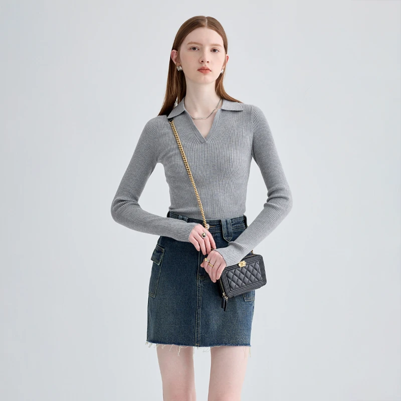 VEGA CHANG长袖针织衫2025春季新款百搭针织衫