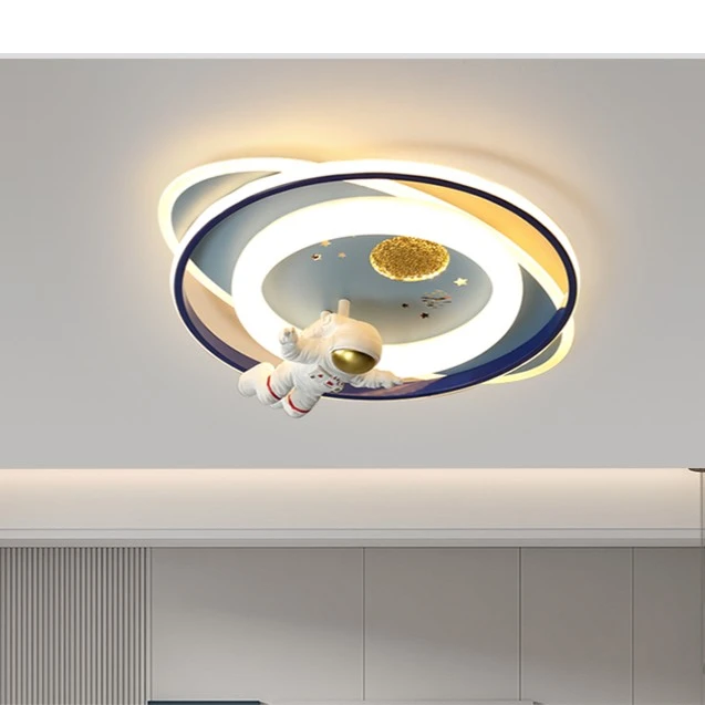 宇航员圆形儿童房护眼吸顶灯男孩女孩卧室灯简约房间灯中山轻奢