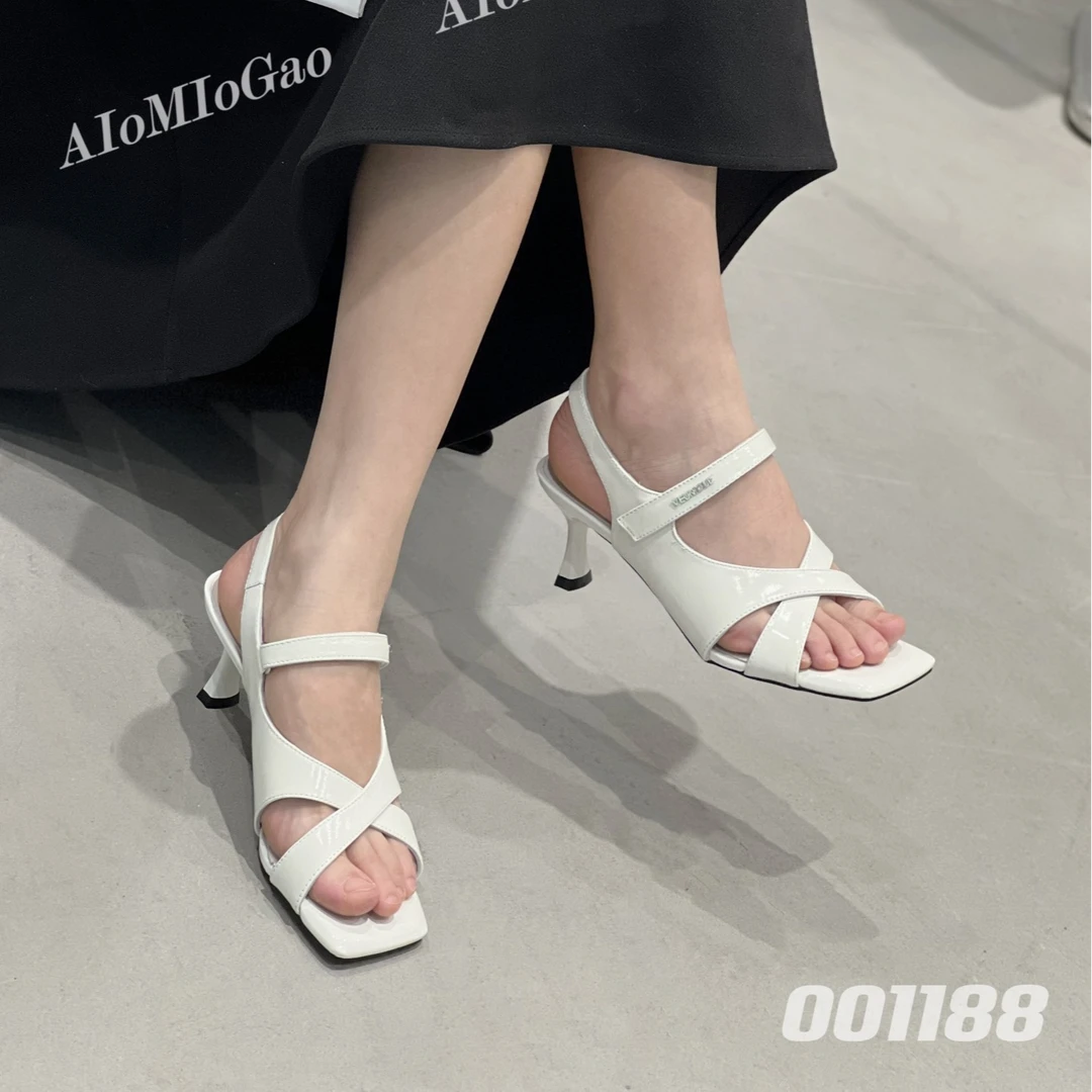 高跟鞋凉鞋细跟一字带露趾夹趾复古鞋子001188