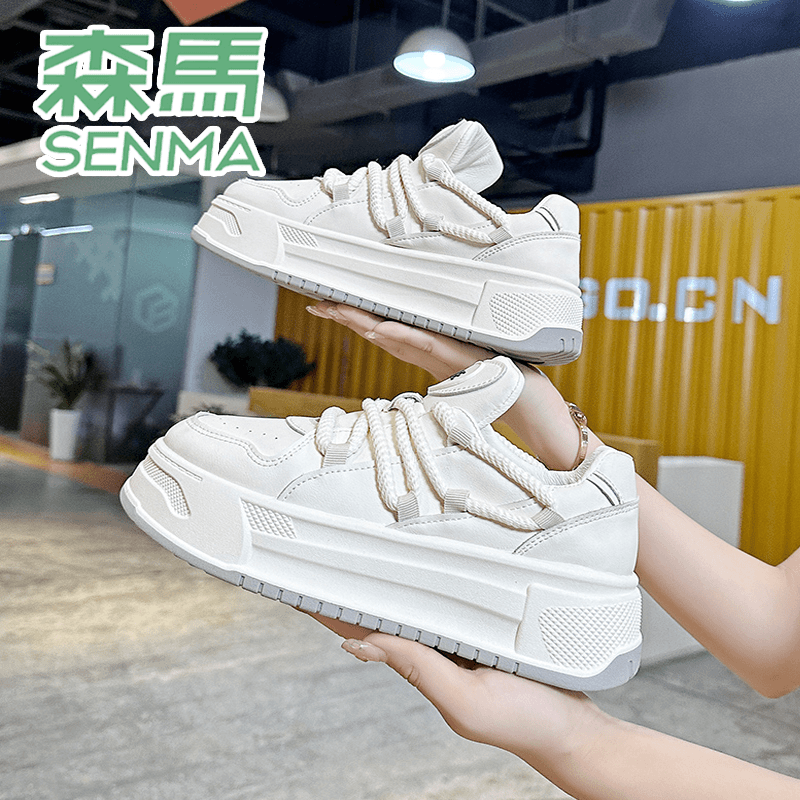 SENMA/森马小白鞋2023秋季新款透气板鞋厚底显高面包鞋百搭鞋子潮