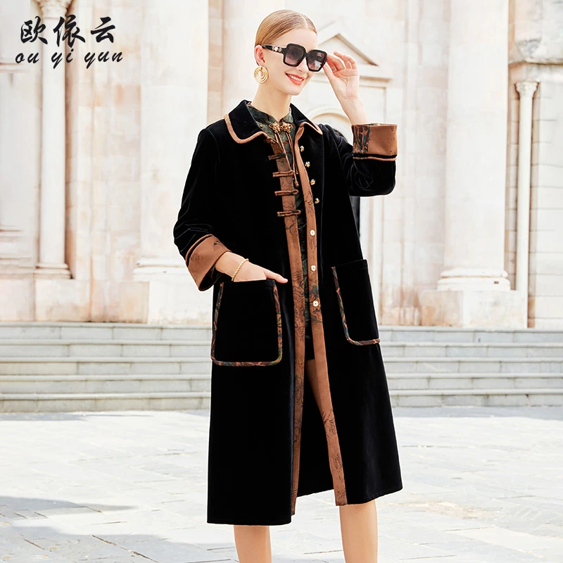 33982中老年秋冬外套女高贵妈妈装气质丝绒大衣加绒加厚