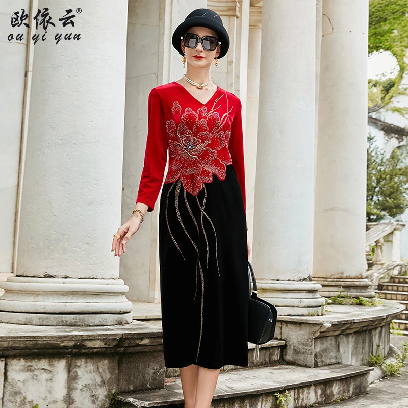 30328中年气质连衣洋气婚礼妈妈装婚宴裙收腰显瘦长裙子秋装新款