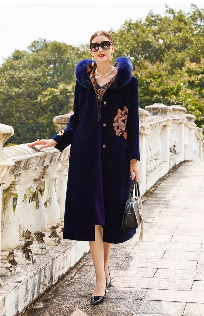 31173中年洋气妈妈棉服大毛领气质长款棉衣保暖加厚连帽妈妈装