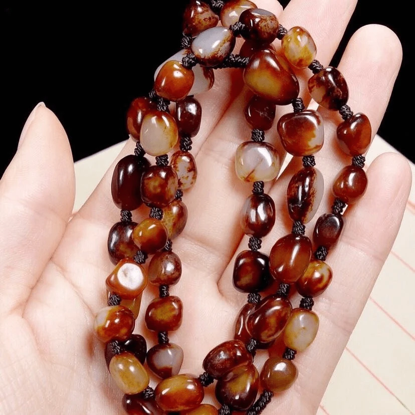 新疆和田玉红皮随形项链挂绳男款红沁随型项链挂绳玉石项链吊坠链