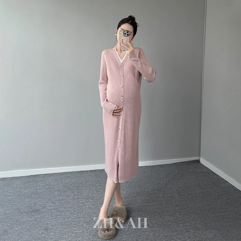 ZH&AH【从简】秋季新款时尚气质百搭设计孕期法式假两件拼色毛衣裙