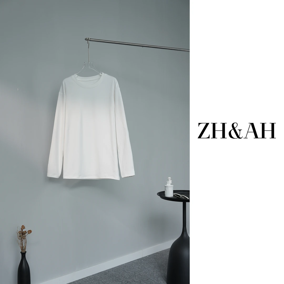 ZH&AH【糯米打底】冬季新款时尚气质百搭设计感人棉磨毛加绒打底T恤