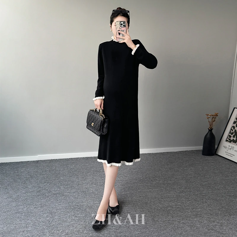 ZH&AH【温柔不止】秋季新款气质百搭孕期桑蚕丝绵羊毛混纺毛衣裙