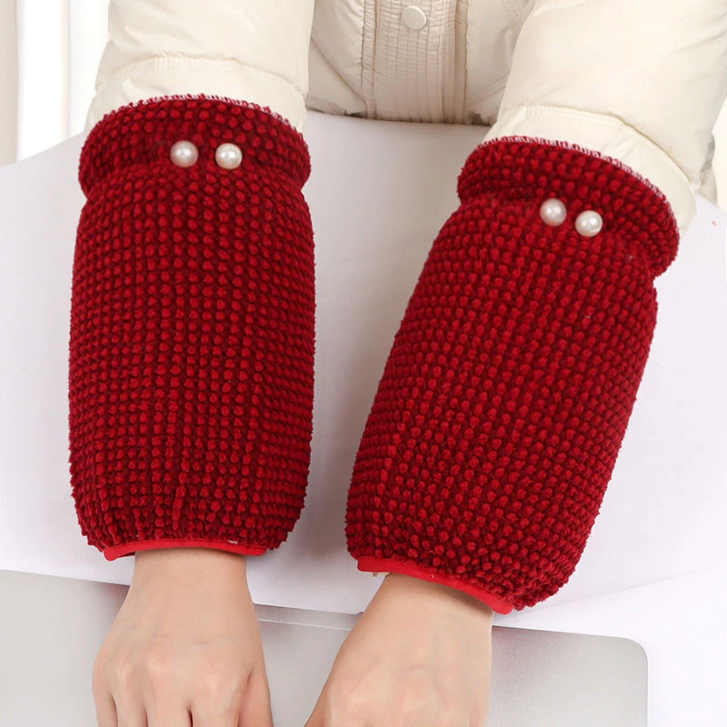 秋冬成人袖套女短款毛绒办公防污袖头套袖羽绒服纯色学生护袖耐脏