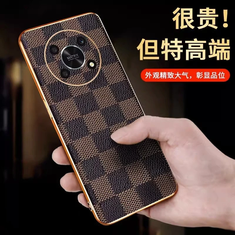 【电镀格纹+奢华质感】适用于荣耀X30手机壳防摔全包镜头保护商务