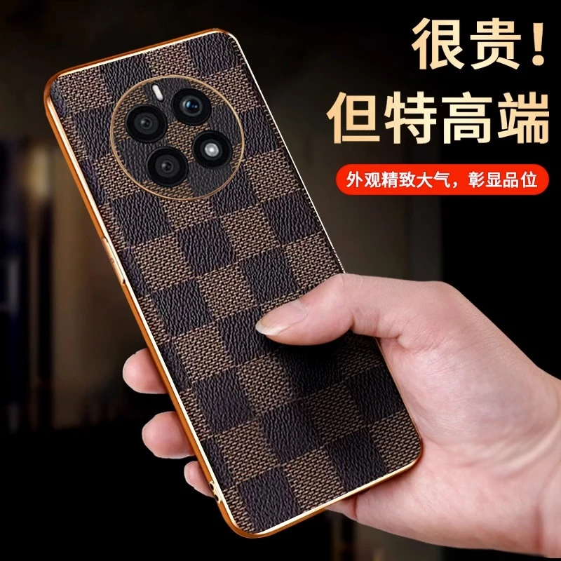 【电镀格纹+奢华质感】适用于华为Mate50手机壳防摔全包镜头保护