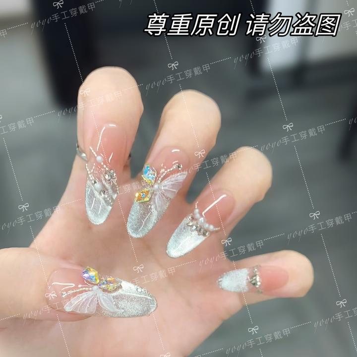 【比翼双飞】纯手工穿戴甲美甲穿戴光疗甲冰透渐变流行纯欲四季流行