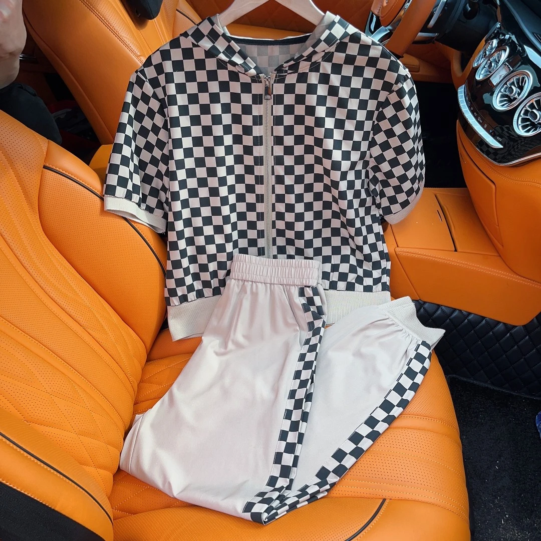 630#运动洋气时尚休闲夏季千鸟格棋盘格套装