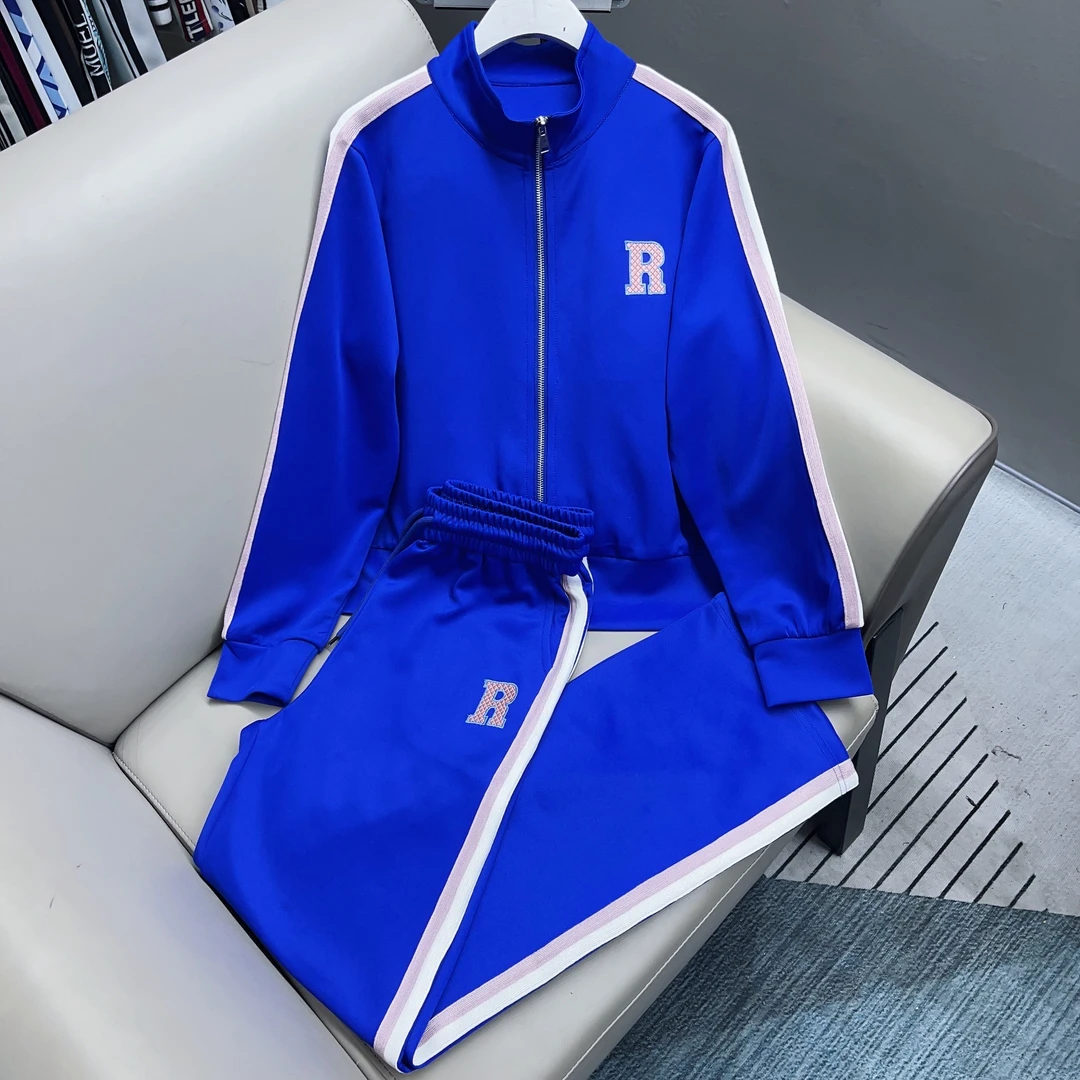 106#深圳南油休闲时尚运动气质春秋蓝色长袖立领女士套装