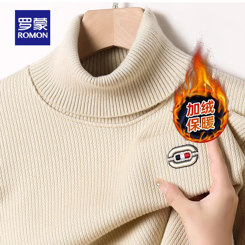 【加绒保暖】罗蒙男士高领针织衫2024冬季新款加厚舒适套头毛衣男