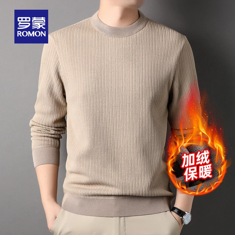 【加绒加厚】罗蒙冬季中老年长袖保暖圆领加绒加厚针织衫休闲打底毛