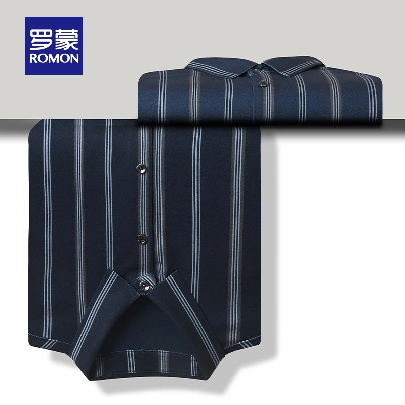 罗蒙男士长袖衬衫2023秋季商务休闲正装上衣条纹工装职业百搭衬衣