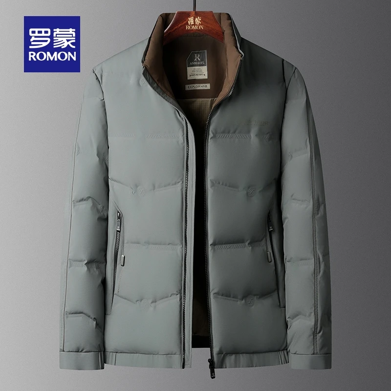 罗蒙男士短款立领保暖羽绒服2023冬季新款时尚休闲中青年纯色外套