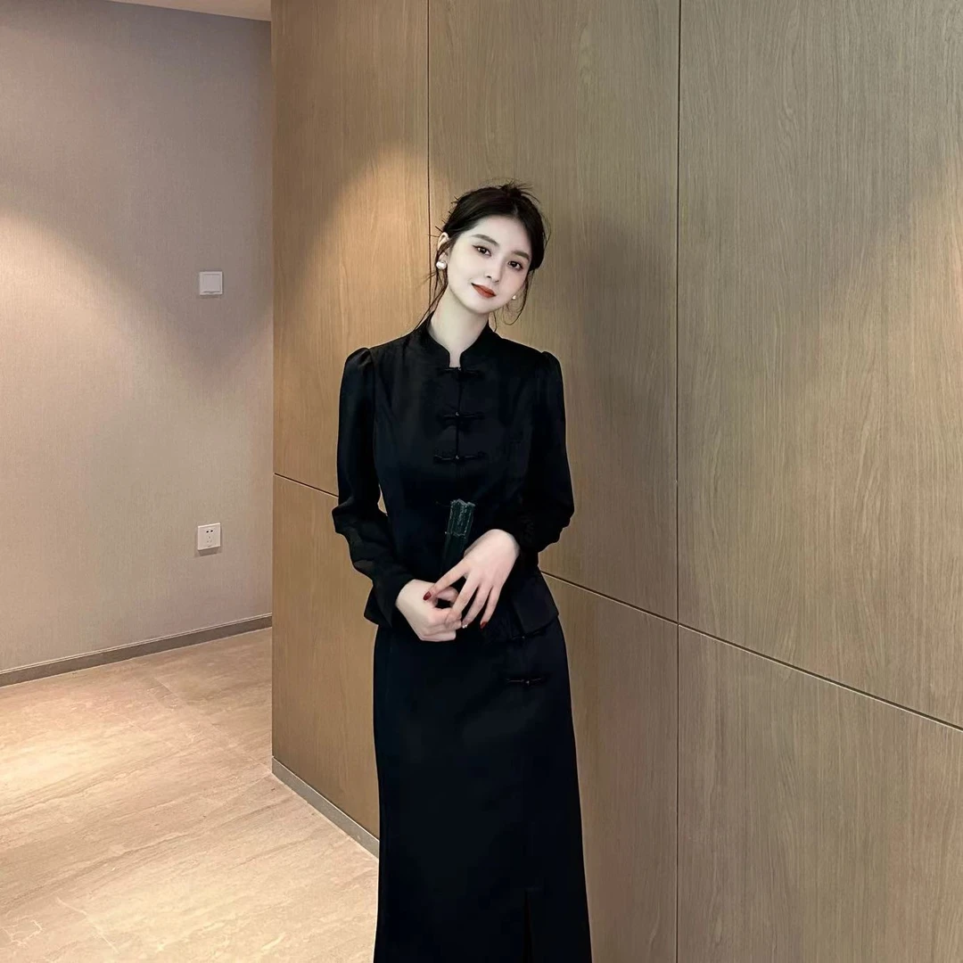 LUOZHIYIN/罗知音T19275Z春季国风盘扣长袖短外套+中长款半身裙