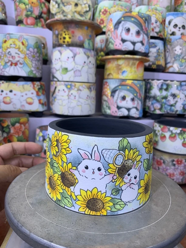 向日葵兔子花盆，内口径9.6，高度7