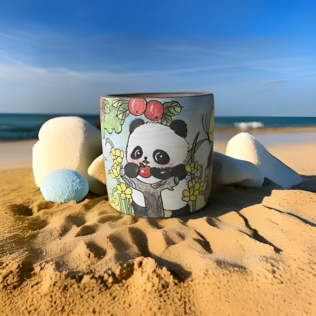 0009熊猫吃苹果，高7.3内口6.9