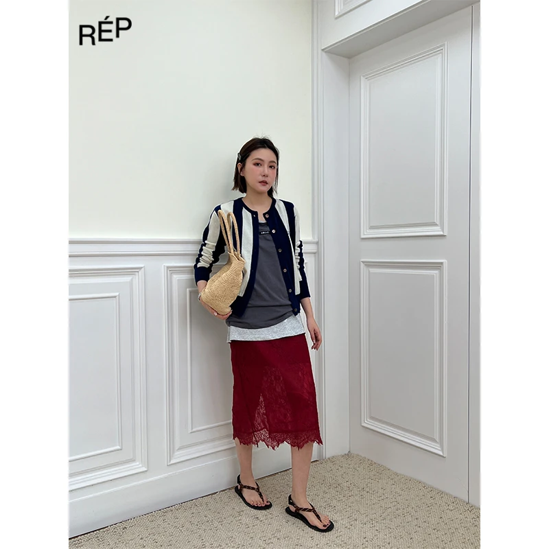 PUSHBUTTON设计师蓝拼白针织长袖开衫24PF zero系列TheREPUBLIQUE