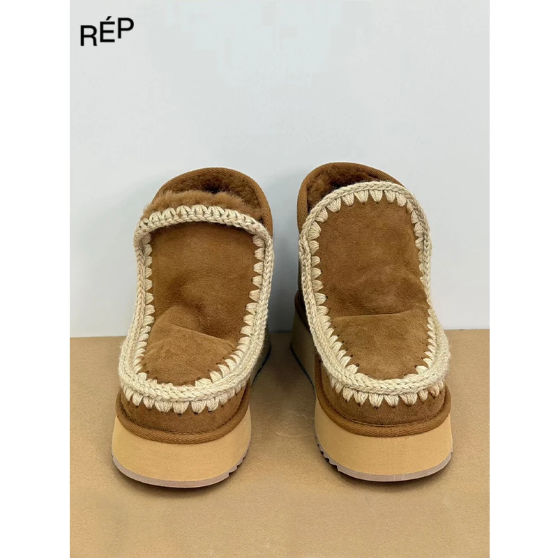 MOU设计师品牌棕色手工钩编厚底短靴24FW TheREPUBLIQUE买手店