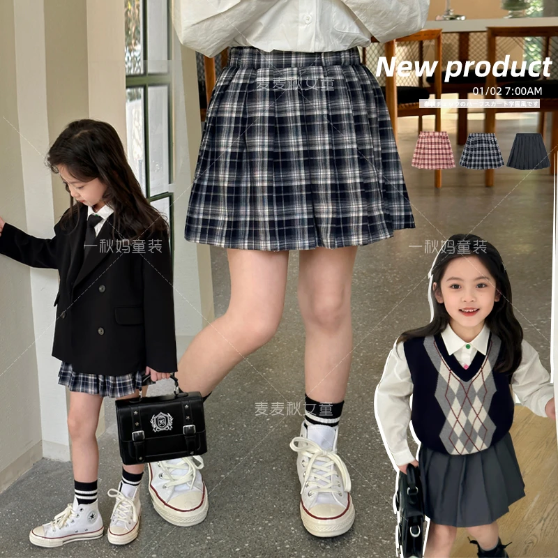 【校园C位】女童学院风百褶格子短裙春秋CB240396