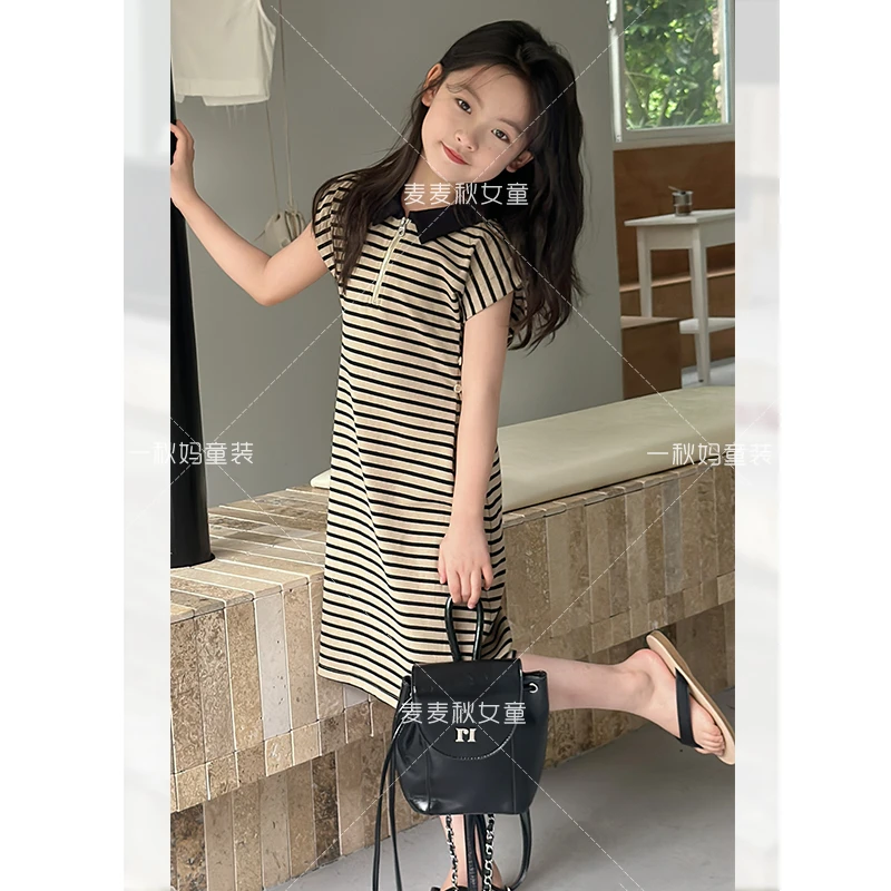 【现货】麦麦秋【Polo领条纹连衣裙+100含量棉+修身显瘦】女童连衣裙