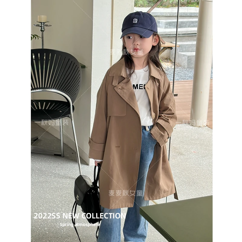 【现货】【卡其色中长款风衣+气质简单利落版型】女童中长款风衣外套