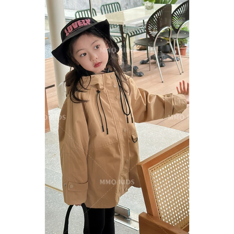 【现货-连帽风衣+纯棉+春秋刚需】女童短款风衣外套宽松连帽童装