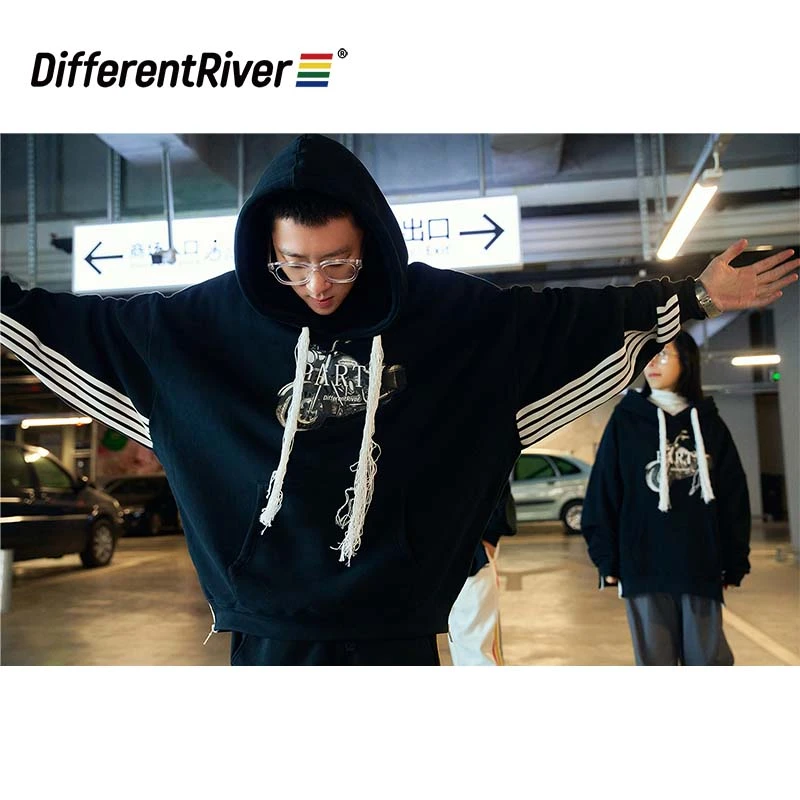 DifferentRiver秋冬【派对】主题款-复古摩托印花连帽休闲卫衣
