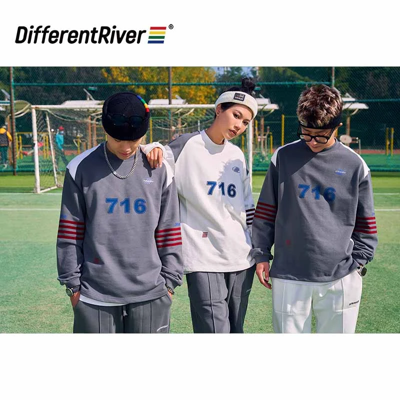 DifferentRiver秋冬【派对】基础款-撞色拼接716印花圆领卫衣