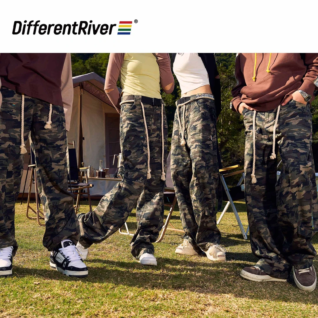 DifferentRiver秋冬【假日】露营系列-直筒高街迷彩牛仔裤
