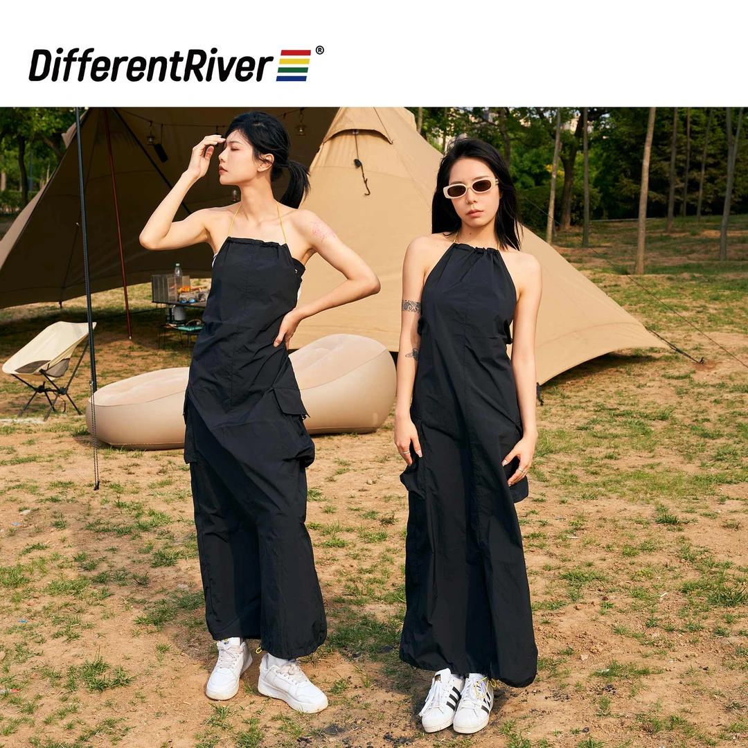 DifferentRiver2023夏季【假日】露营系列-撞色抽绳连体露背长裙