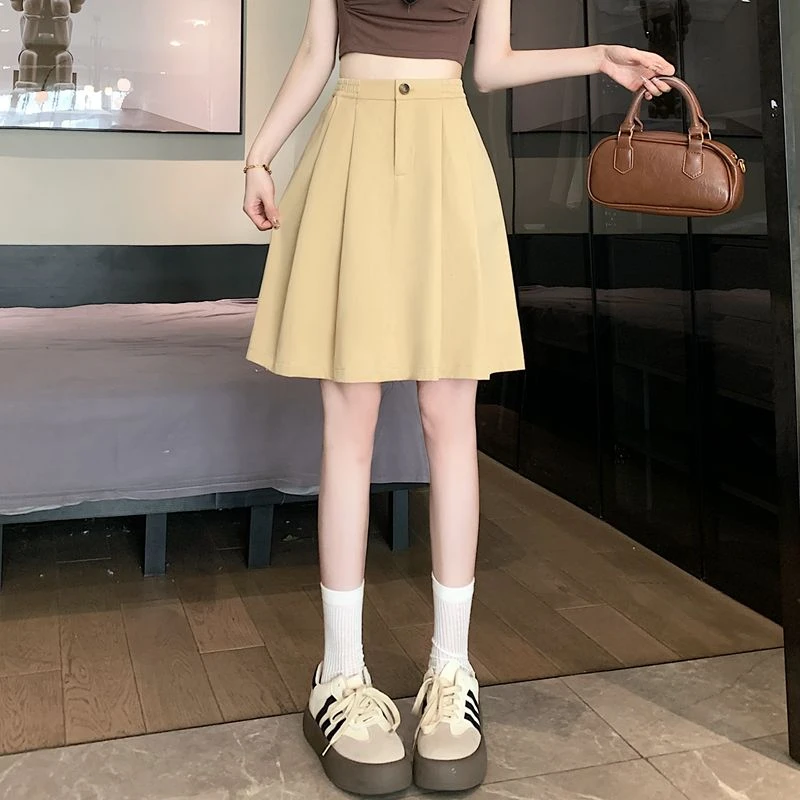 2025春夏新款高腰百褶裙半身裙大码高腰显瘦裙子百搭洋气A字中裙