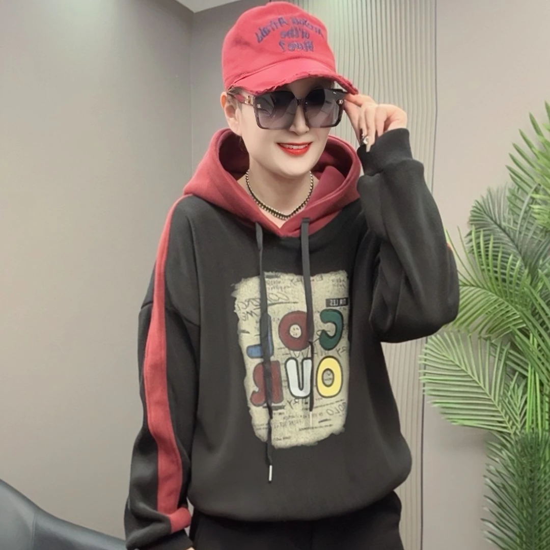 欧货新款时尚宽松加厚连帽奥粒绒卫衣 8801