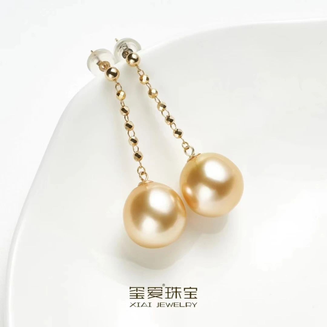 XIAI/玺爱【TY-33014】天然海水时尚气质南洋金珠9-10mm18K金耳坠