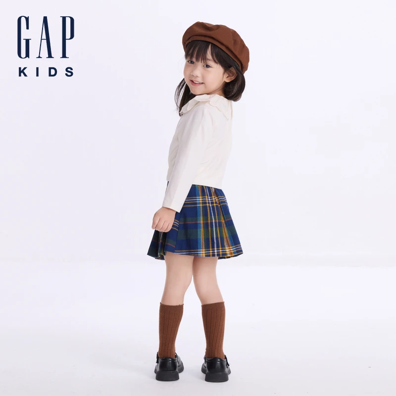 【亲子装】Gap女童2024春秋季新款小熊刺绣学院风百褶裙642275