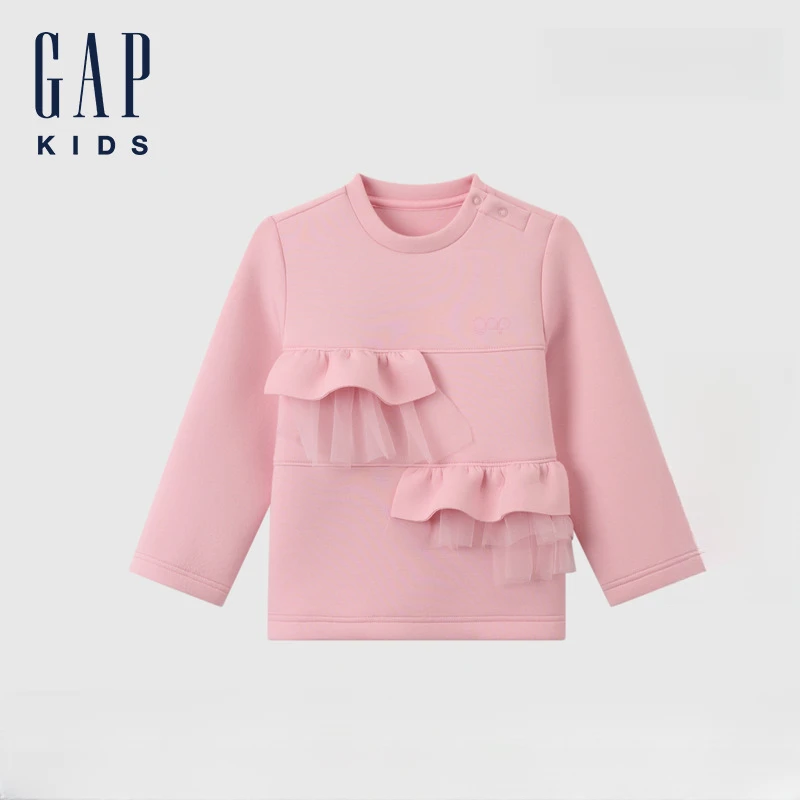 【亲子装】Gap女童2024秋季新款拼接网纱花边休闲卫衣642620