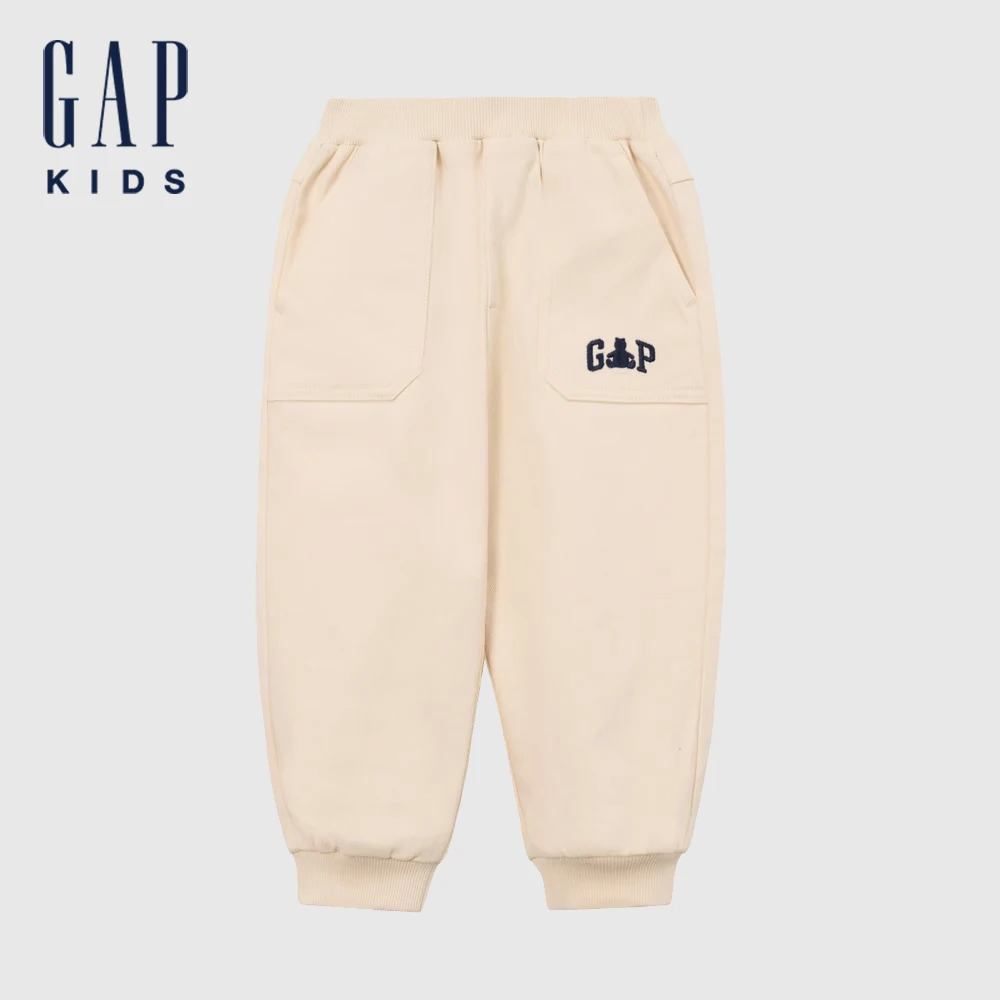Gap女幼童2024秋季新款刺绣logo刷毛斜纹工装裤儿童装长裤643331