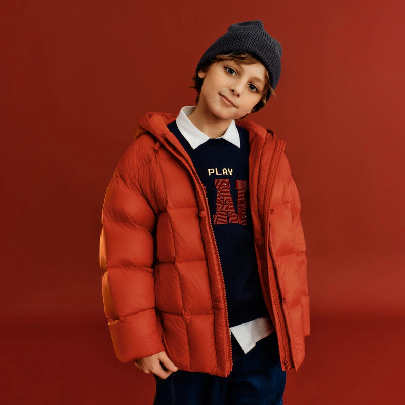 【亲子款】Gap男女童2024秋冬新年红盘扣连帽羽绒服612203