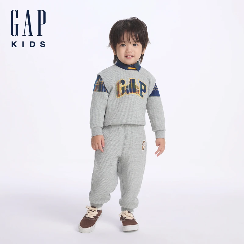【亲子装】Gap男童2024初秋新款华夫格针织束脚卫裤635502