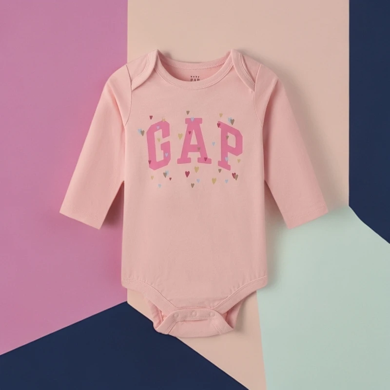 Gap婴儿2024秋冬新款纯棉爱心logo长袖连体衣儿童装包屁衣645098