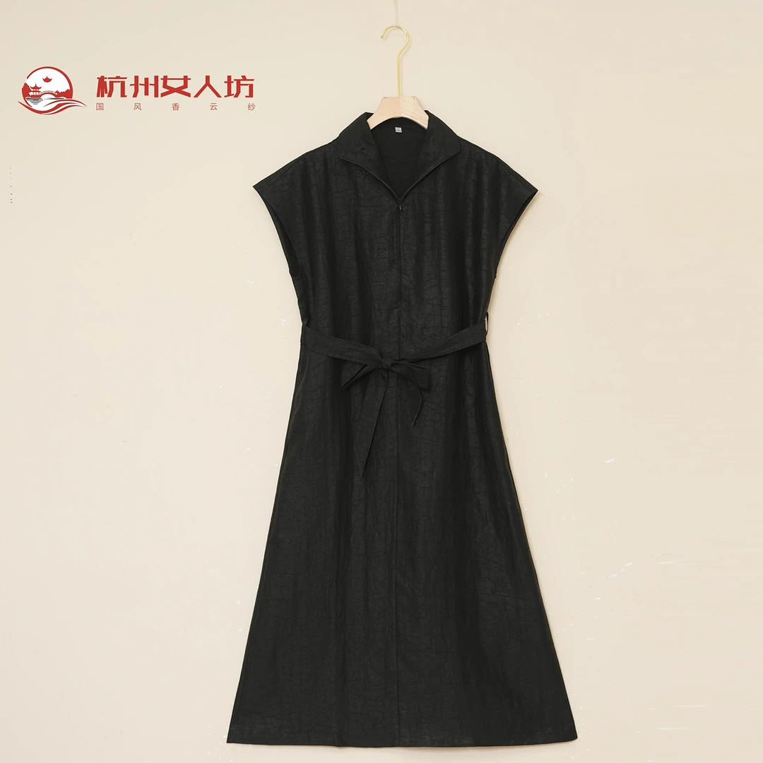 夏季新款香云纱复古时尚休闲气质高贵100桑蚕丝连衣裙2950