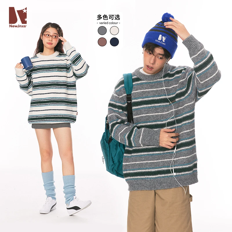 【031专属】江南先生美式复古条纹圆领毛衣男女秋冬潮牌 JN33J06