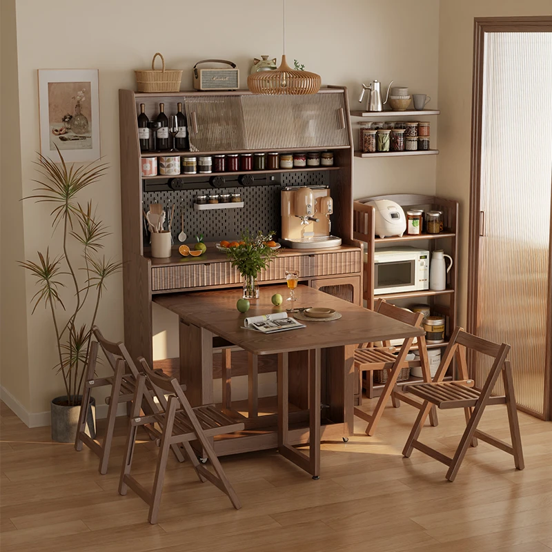 木屋记折叠餐桌家用实木小户型餐桌饭桌多功能餐桌柜松弛感餐边柜