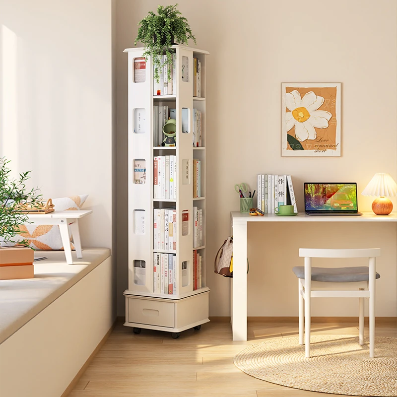 木屋记旋转书架360度书柜实木桌上收纳架客厅卧室创意置物架儿童